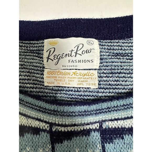 Vintage Sweater Regent Row Fashions Mens Size XL Blue 100% Acrylic Made in‎ USA - Picture 5 of 5